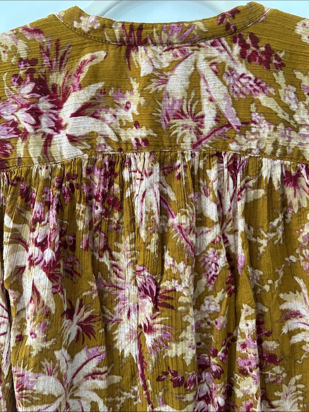 Pilcro Short Sleeved Batwing Button Blouse Mustard Pink Tropical Print Oversized - Picture 7 of 15